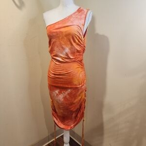 SHEIN Women's Orange Tie-Dye One-Shoulder Casual Dress XL